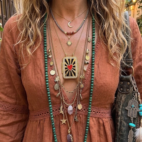 Jewelry - Gold and Red Heart Pendant Necklace Tarot Card Necklace